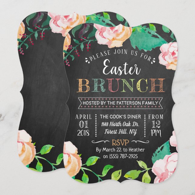 Spring Floral Chalkboard Easter Brunch Invitation (Front/Back)