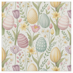 Spring Floral & Colourful Easter Eggs Pattern Fabric