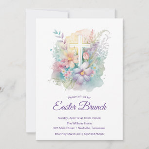 Spring Floral Cross Pâques Brunch Invitation