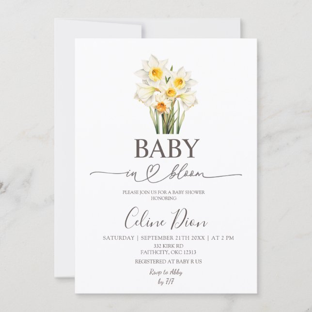 Spring Floral Daffodil Baby in Bloom Invitation (Front)