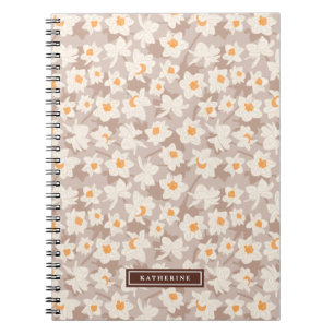 Spring Floral Daffodil Blooms Brown Personalized Notebook