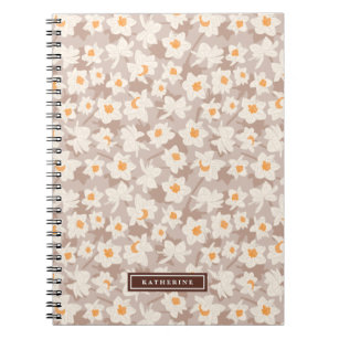 Spring Floral Daffodil Blooms   Brown Personalized Notebook