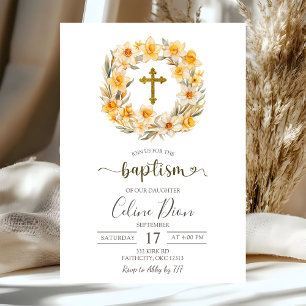 Spring Floral Daffodil Wreath Baptism Invitation