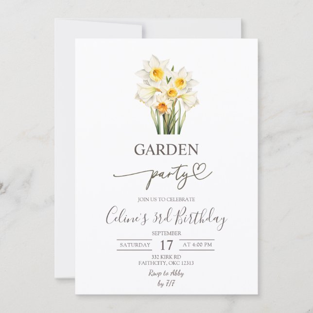 Spring Floral Daffodil Wreath Garden Party Invitation (Front)