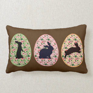 Spring Floral Egg & Easter Bunny silhouettes Lumbar Pillow