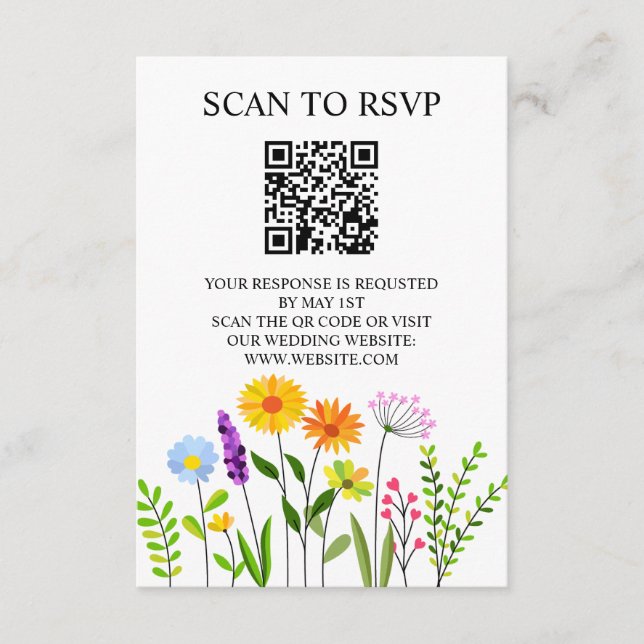 Spring Floral Elegant QR Code Wedding RSVP Enclosure Card (Front)
