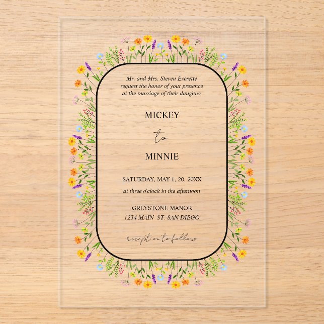 Spring Floral Elegant Wedding Acrylic Invitations (Front)