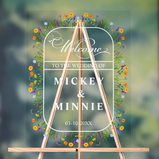 Spring Floral Elegant Wedding Welcome Acrylic Sign (Neutral)