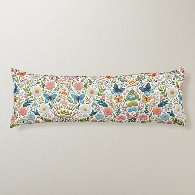 Spring Floral embroidery Design Pastel Colours Body Pillow (Front)