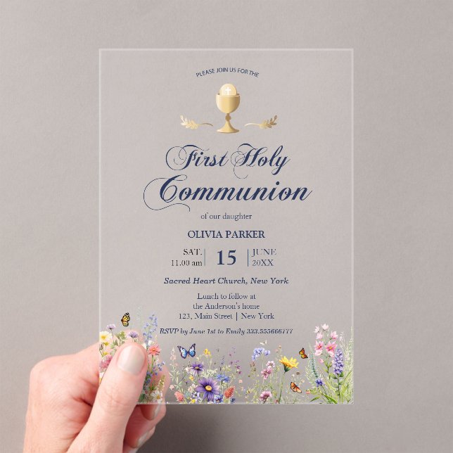 Spring floral First Communion Elegant Invitation (Insitu (Handheld))