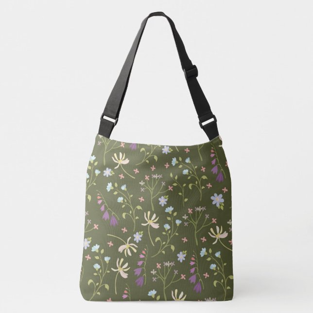 Spring Floral Flower Pattern Crossbody Bag (Front)