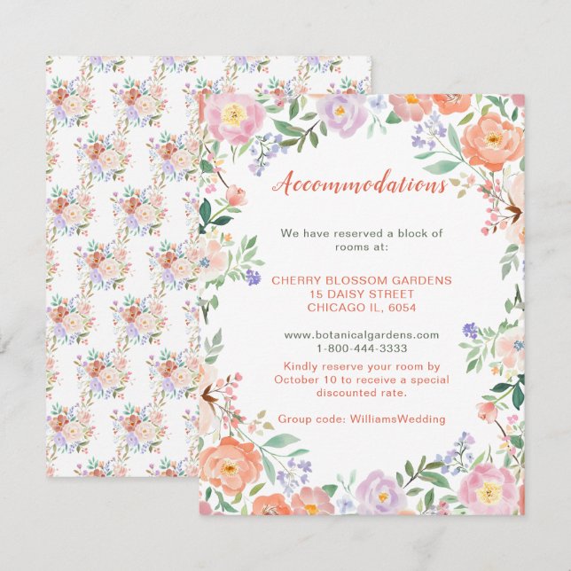 Spring Floral Flowers Wedding Accommodations card (Front/Back)