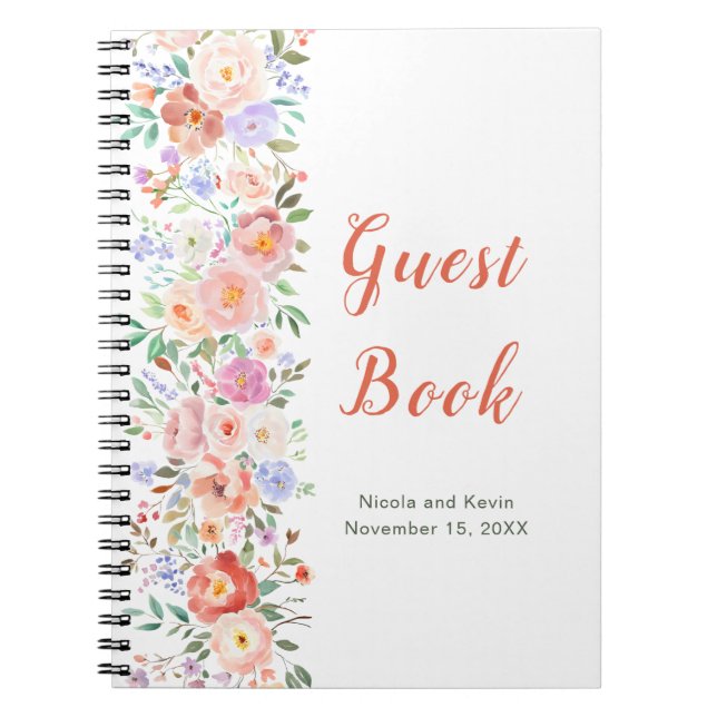 Spring Floral Flowers Wedding Guest Book (Front)