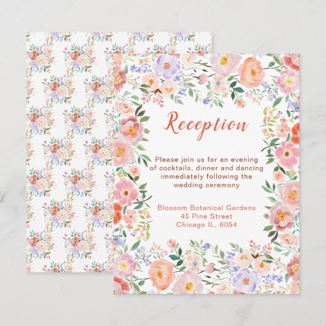 Spring Floral Flowers Wedding Reception Enclosure Card (Front/Back)