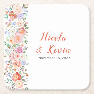Spring Floral Flowers Wedding  Square Paper Coaster