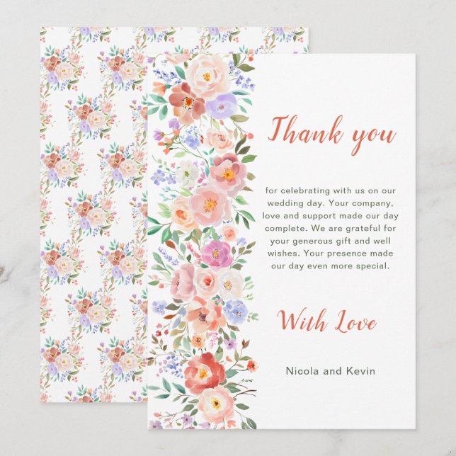 Spring Floral Flowers Wedding Thank You Card (Front/Back)