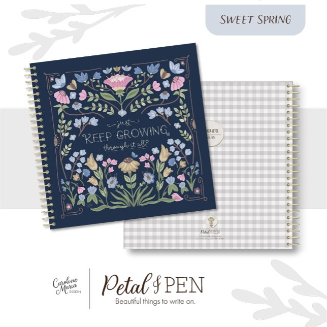 Spring Floral Folk Journal Notebook With Quote (Add your own personal inscription to the blank circle on the back cover design.)