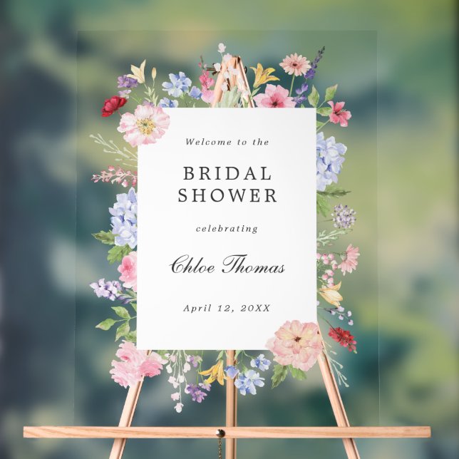 Spring Floral Frame Bridal Shower Acrylic Sign (Neutral)