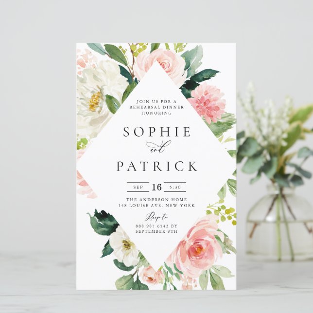 Spring Floral Frame Rehearsal Dinner Invitation (Standing Front)
