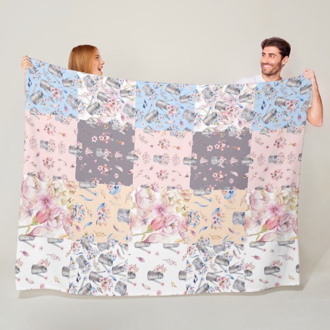 Spring Floral Garden Patchwork Fleece Blanket (In Situ)