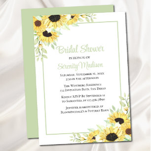Spring Floral Green Yellow Sunflower Bridal Shower Invitation