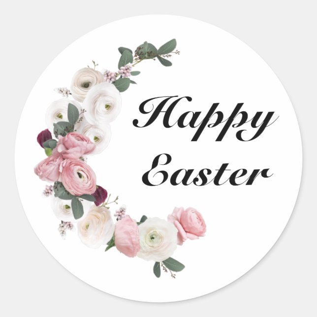 Spring Floral Happy Easter Classic Round Sticker (Front)