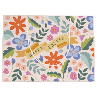 Spring Floral Happy Pâques grand sac cadeau