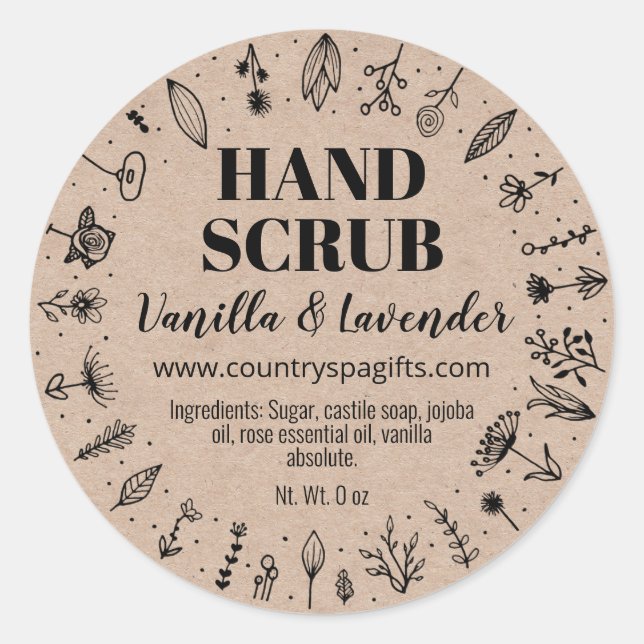Spring Floral Homemade Hand Scrub Kraft Labels (Front)