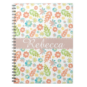 Spring Floral & Leaves Pretty Watercolor Pattern Notebook