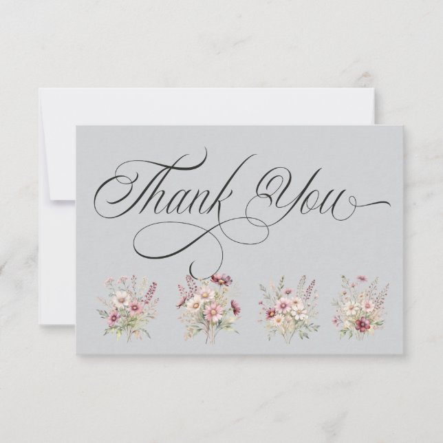 Spring Floral  light grey Thank You Card (Front)