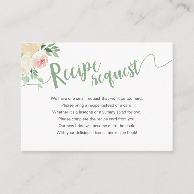 Spring Floral Mason Jar Shower Recipe Request Enclosure Card (Front)