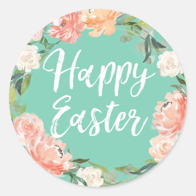 Spring Floral Mint Blush Easter Classic Round Sticker (Front)