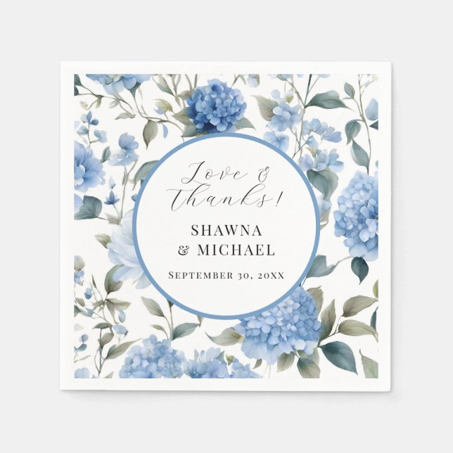 Spring Floral Modern Elegant Blue n White Wedding Napkin (Front)