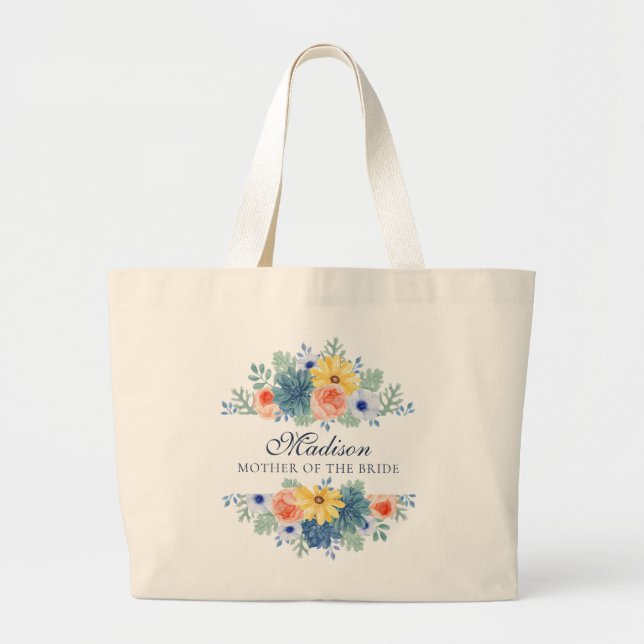 Spring Floral Modern Personalized Name | Wedding Large Tote Bag (Front)