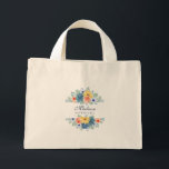 Spring Floral Modern Personalized Name | Wedding Mini Tote Bag<br><div class="desc">This modern design features a spring floral in pretty coral, yellow, teal and navy blue with your personalized name with "Flower Girl" below in navy blue typography. Personalize by editing the text in the text box provided. #wedding #weddings #flowergirl #flowergirlgifts #bridalparty #bridalpartygifts #favours #gifts #floral #flowers #botanical #personalized #name #modern...</div>