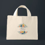 Spring Floral Modern Personalized Name | Wedding Mini Tote Bag<br><div class="desc">This modern design features a spring floral in pretty coral, yellow, teal and navy blue with your personalized name with "Flower Girl" below in navy blue typography. Personalize by editing the text in the text box provided. #wedding #weddings #flowergirl #flowergirlgifts #bridalparty #bridalpartygifts #favours #gifts #floral #flowers #botanical #personalized #name #modern...</div>