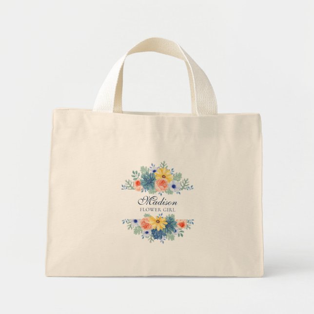 Spring Floral Modern Personalized Name | Wedding Mini Tote Bag (Front)