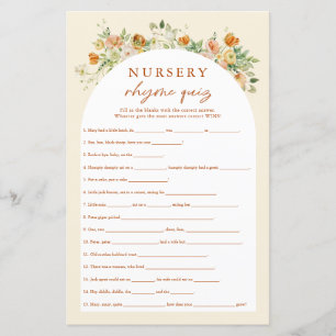 Spring Floral Nursery Rhymes Quiz Baby Shower Game