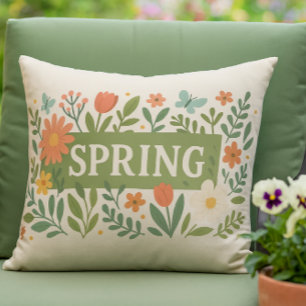 Spring Floral on Tan Colour Outdoor Pillow