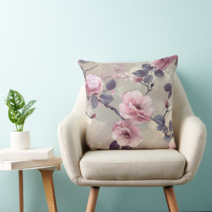 Spring Floral Over Neutral Throw Pillow