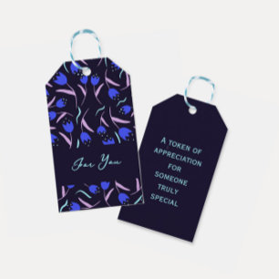 Spring Floral Pattern Dark Blue Gift Tags