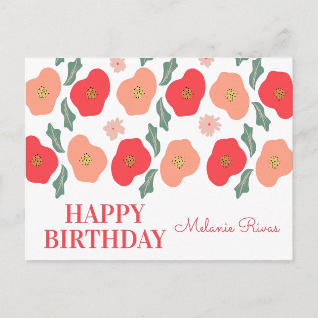 Spring Floral Pattern Hand Drawn Birthday  Postcard (Front)