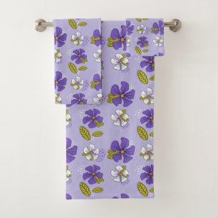 Spring Floral Pattern in Purple  Bath Towel Set