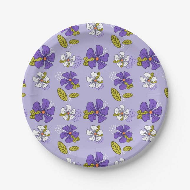 Spring Floral Pattern in Purple  Paper Plate (Front)