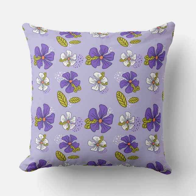 Spring Floral Pattern in Purple  Throw Pillow (Front)