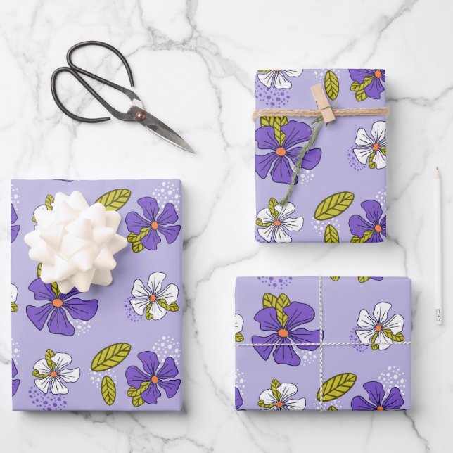 Spring Floral Pattern in Purple  Wrapping Paper Sheet (Front)