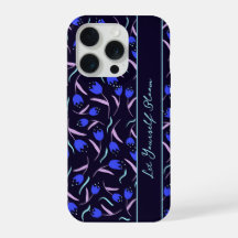 Spring Floral Pattern on Dark Blue Background