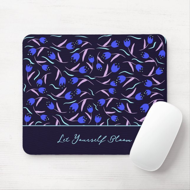 Spring Floral Pattern on Dark Blue Background Mouse Pad (With Mouse)