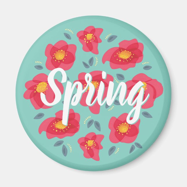 Spring Floral Pattern Pink Petals Custom Text Magnet (Front)