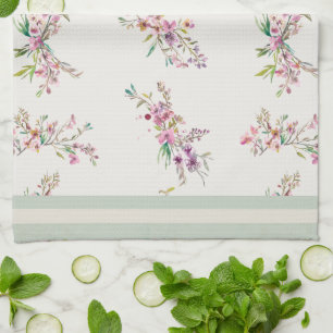 Spring Floral Pattern Watercolor Botanical Kitchen Towel